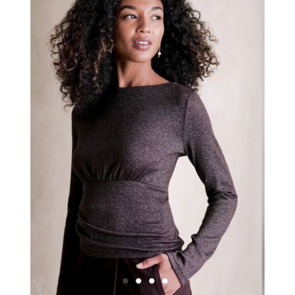 Banana Republic Shimmer Knit Lurex Top Purple Sparkle Back Cut Out Women's Small - Picture 1 of 13